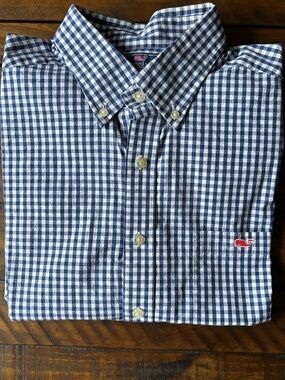 Vineyard Vines Navy and White Gingham Button-Down Shirt